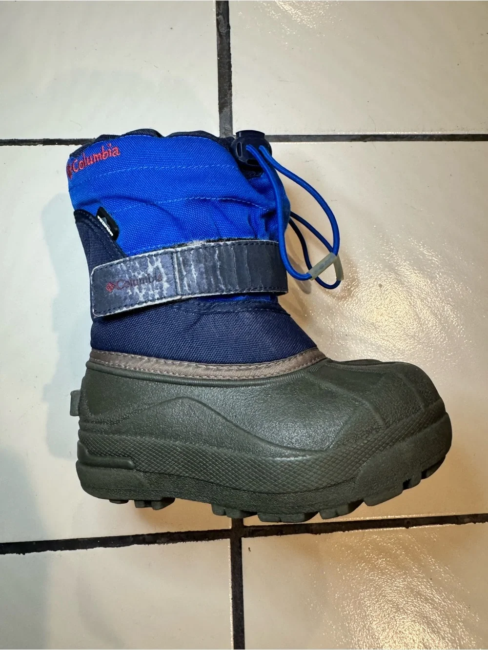 Columbia Kids powderbug Blue and Gray Waterproof Winter Boots